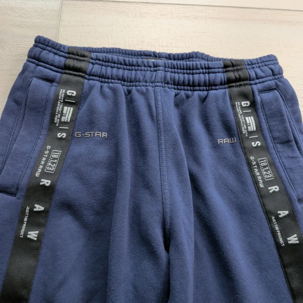 G Star Raw Jogger Sweatpants Mens S‎ Navy Blue Drawstring Side Tape Logo
